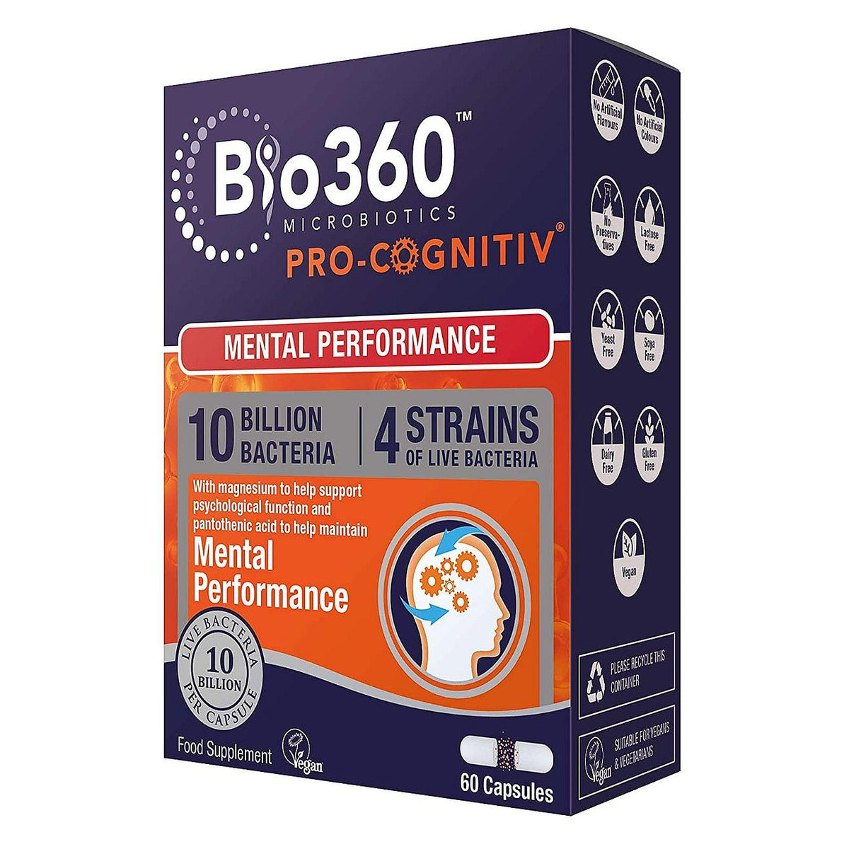 Pro - Cognitiv 10 Billion Bacteria Probiotics Mental Performance 60 Capsules BBE 31.12.2025 - Natures Aid - Natures Aid