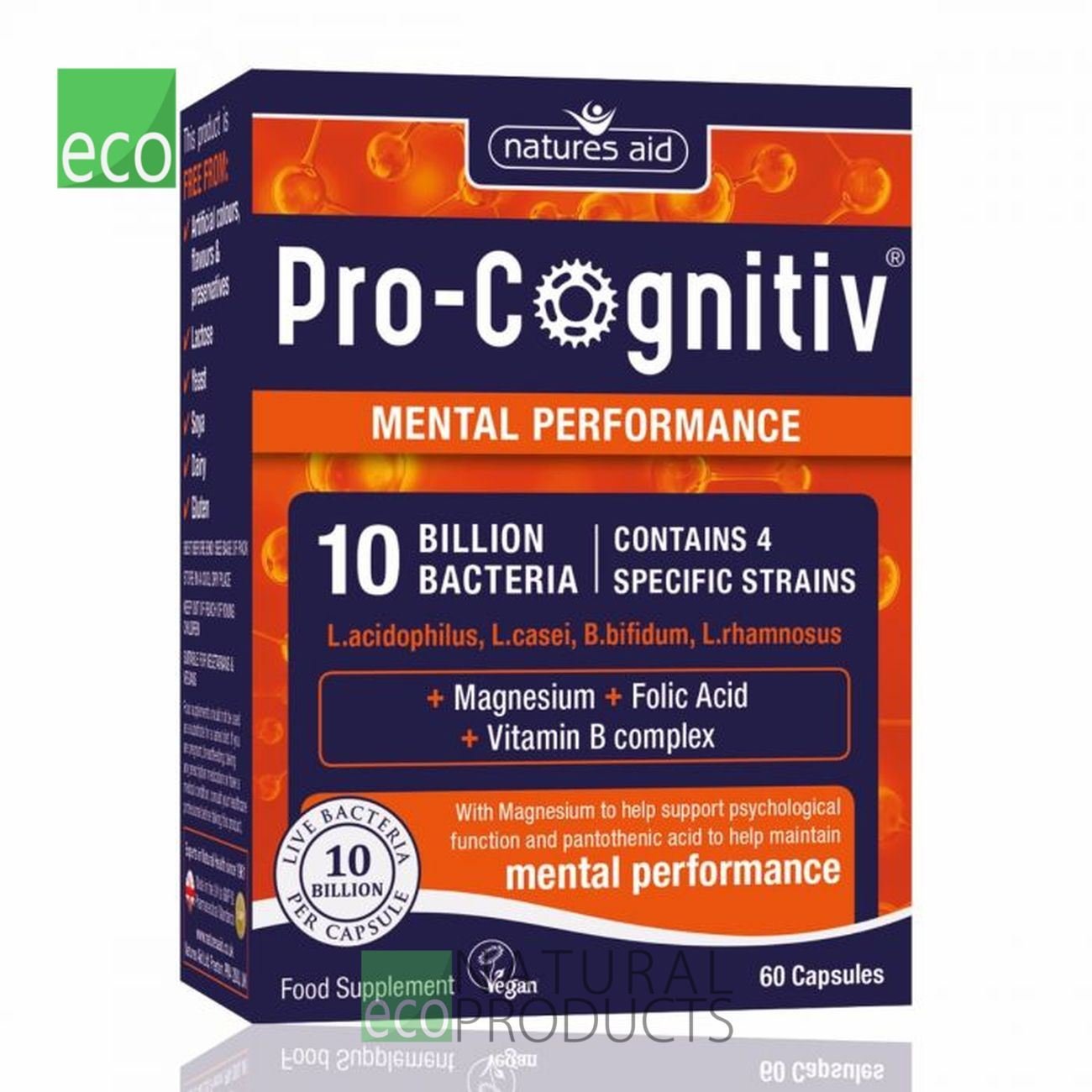 Pro - Cognitiv 10 Billion Bacteria Probiotics Mental Performance 60 Capsules BBE 31.12.2025 - Natures Aid - Natures Aid