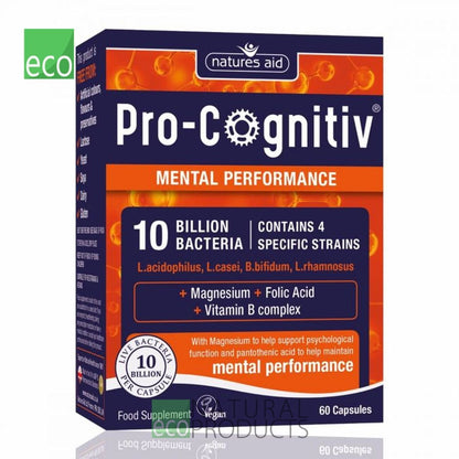 Pro - Cognitiv 10 Billion Bacteria Probiotics Mental Performance 60 Capsules BBE 31.12.2025 - Natures Aid - Natures Aid