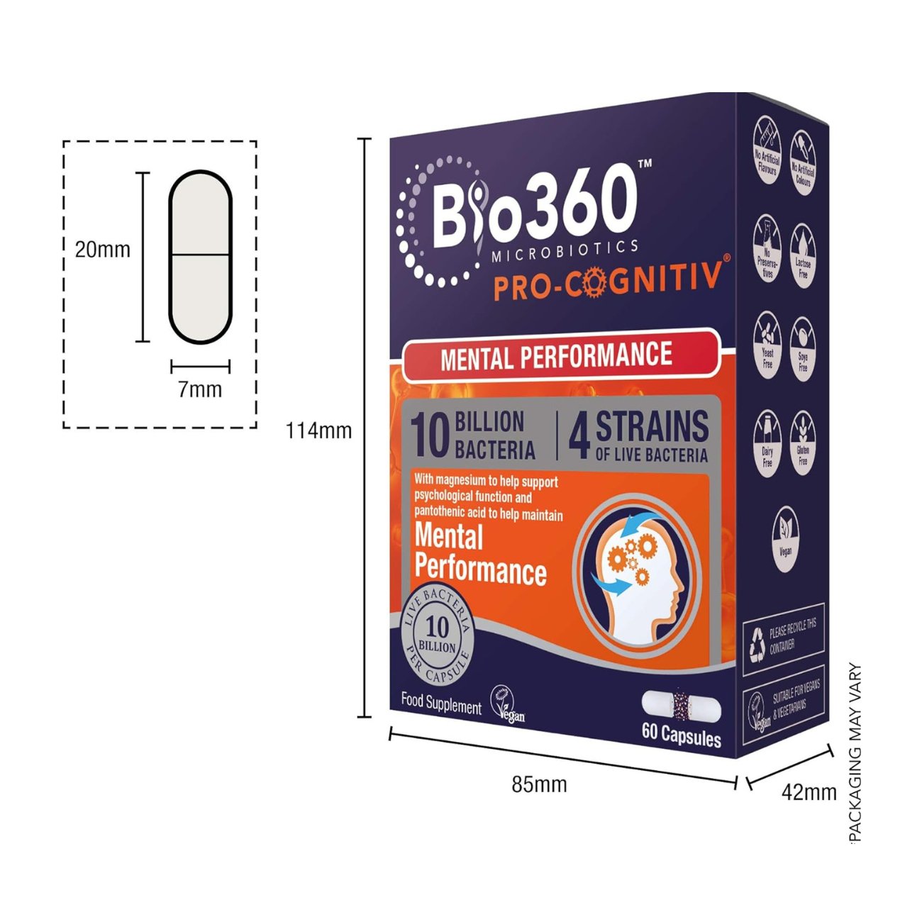 Pro - Cognitiv 10 Billion Bacteria Probiotics Mental Performance 60 Capsules - Natures Aid - Vitamins & Supplements - Eco Natural Products