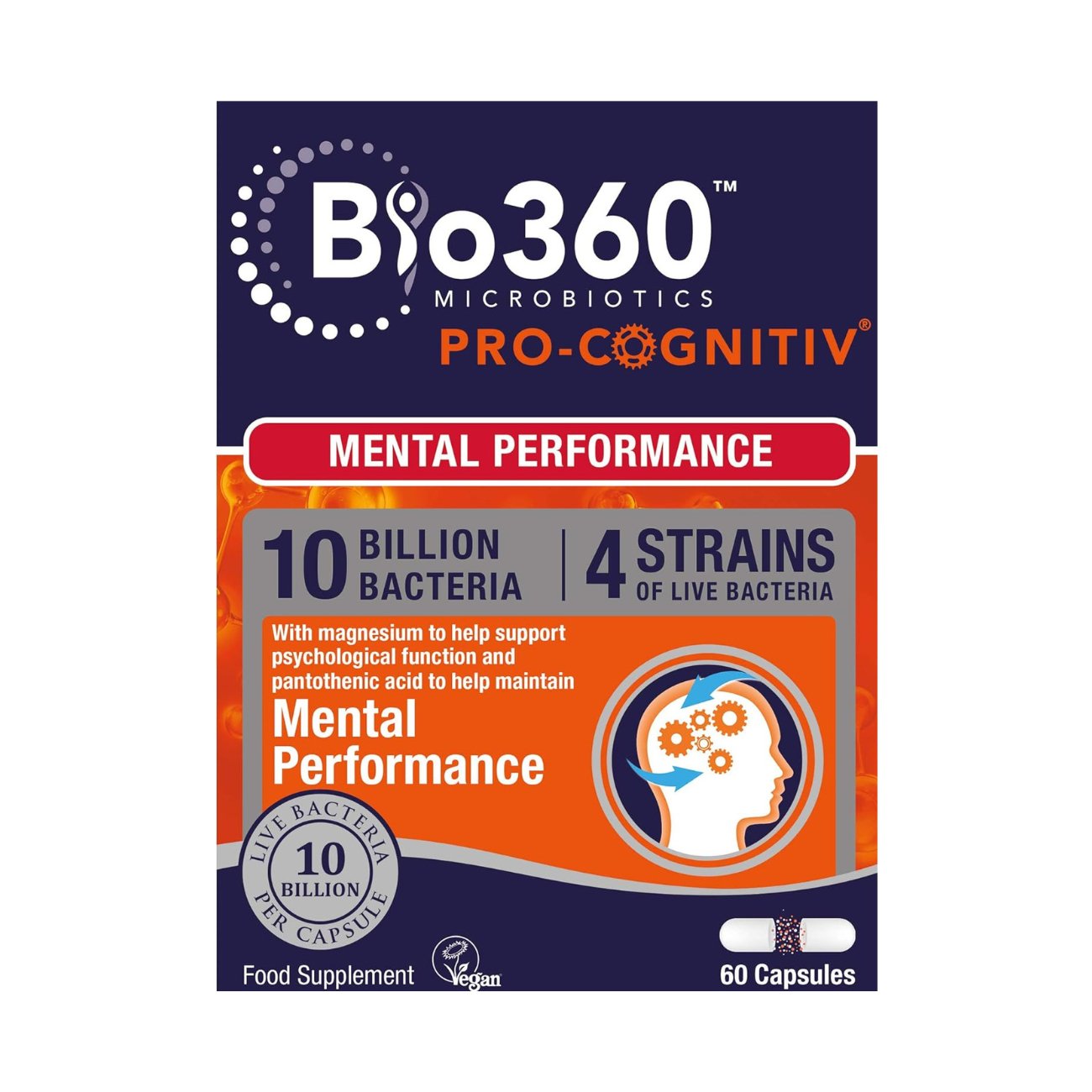 Pro - Cognitiv 10 Billion Bacteria Probiotics Mental Performance 60 Capsules - Natures Aid - Vitamins & Supplements - Eco Natural Products