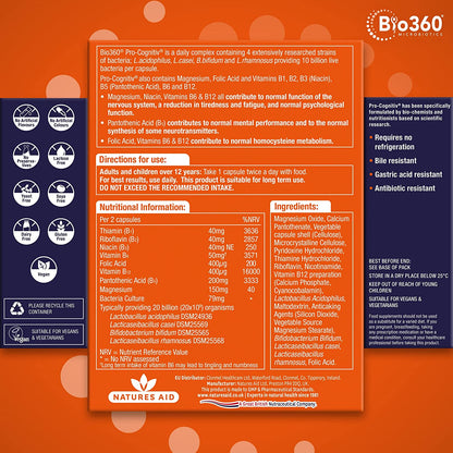 Pro - Cognitiv 10 Billion Bacteria Probiotics Mental Performance 60 Capsules - Natures Aid - Vitamins & Supplements - Eco Natural Products