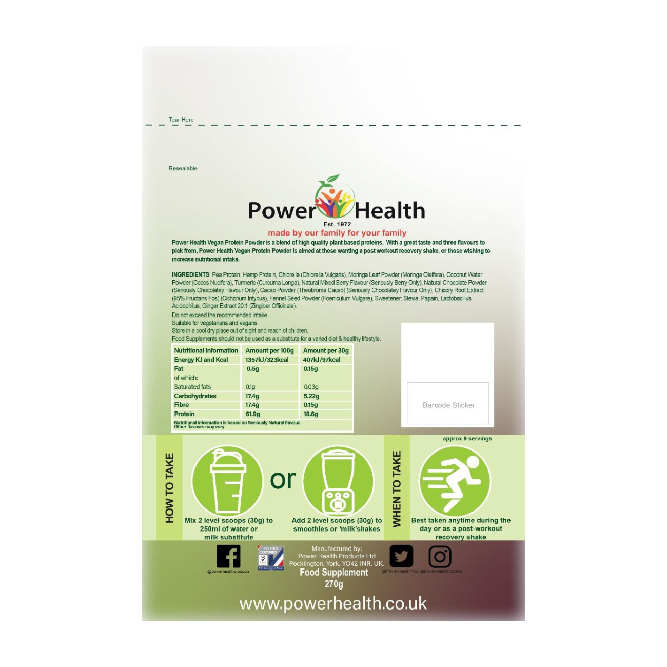 Vegan Protein Powder Seriously Natural Flavour 270g