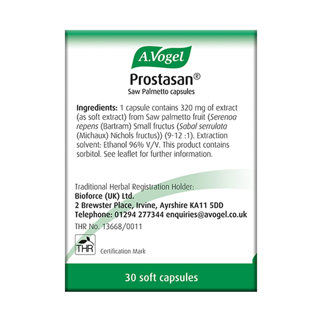 Prostasan Saw Palmetto Capsules 30's - A. Vogel - Herbal Supplement - Eco Natural Products