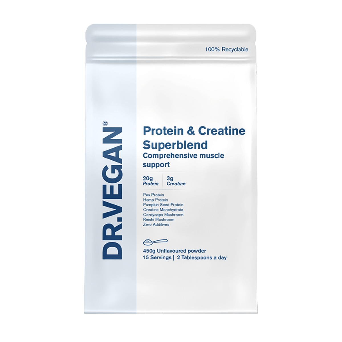 Protein & Creatine Superblend Unflavoured 450g - Dr Vegan - Food Supplements - Dr Vegan