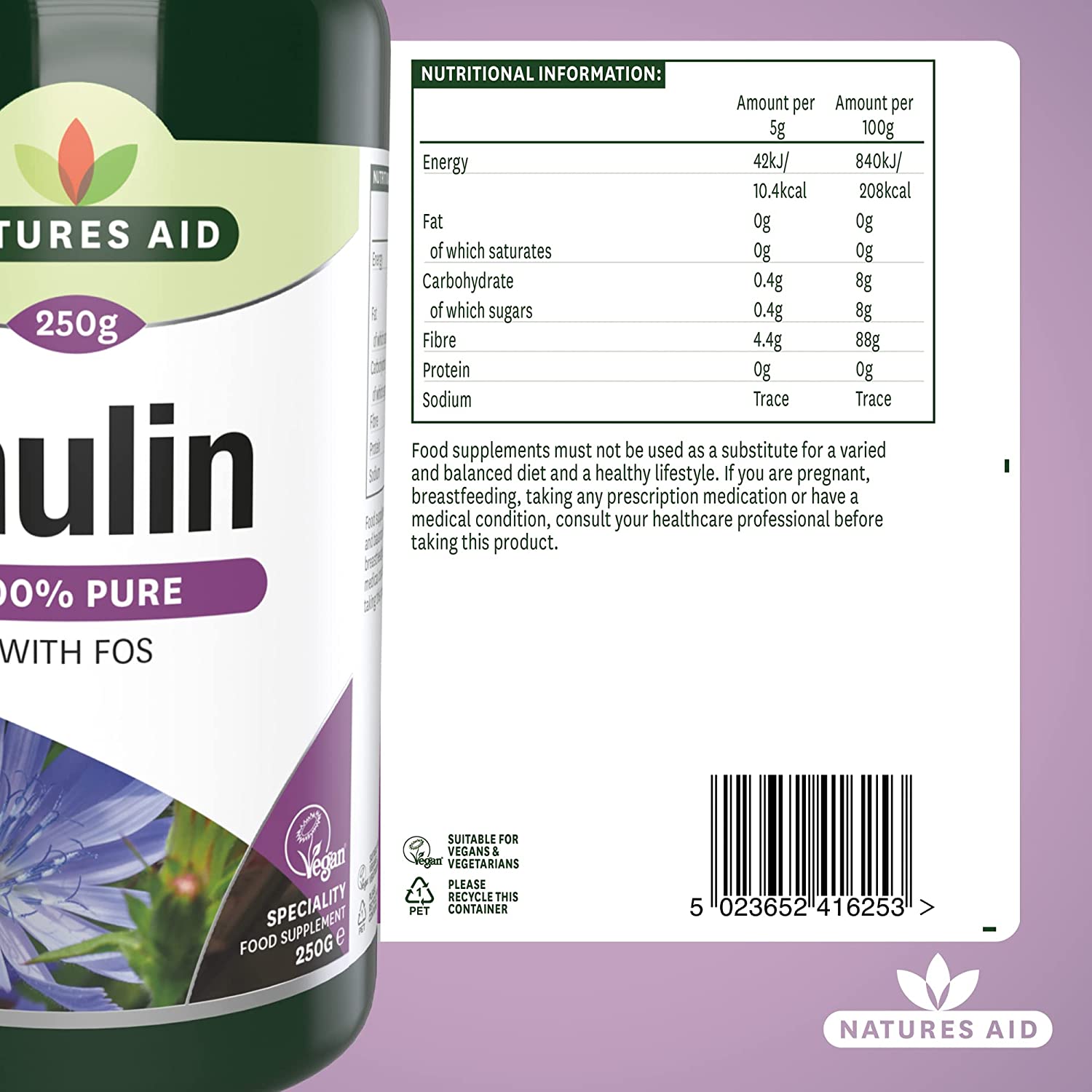 Pure Inulin 250g - Natures Aid - Vitamins & Supplements - Eco Natural Products