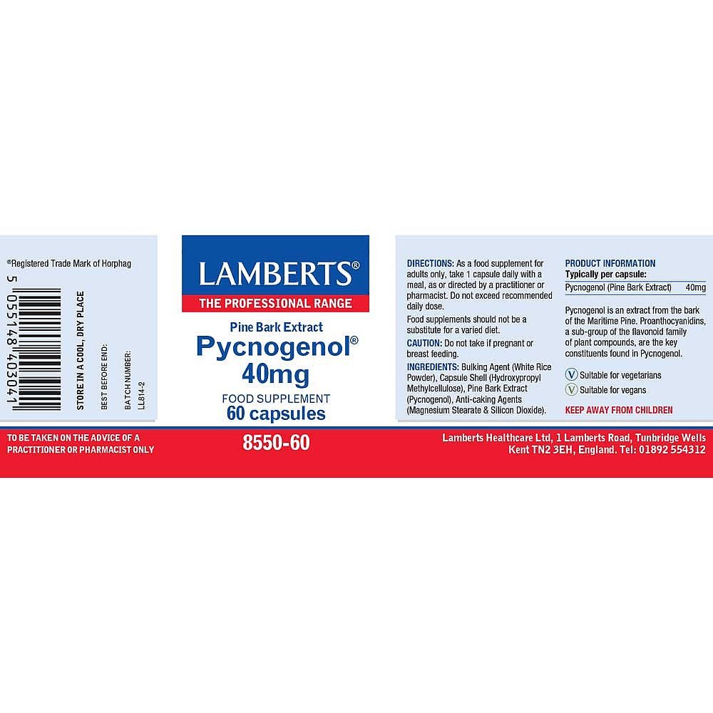 Pycnogenol 40mg 60 Caps - Lamberts - Food Supplement - Eco Natural Products