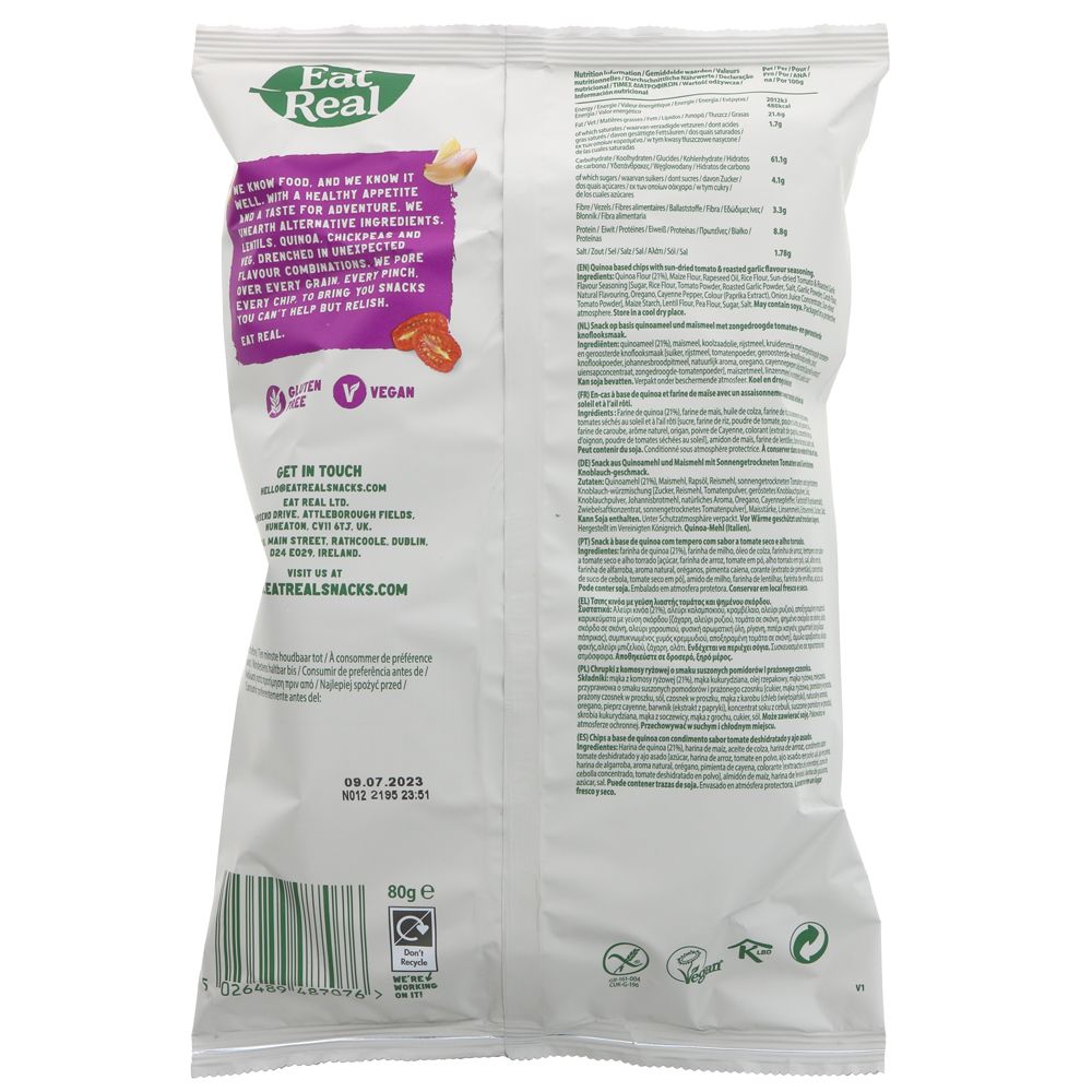 Quinoa Sundried Tomato & Roasted Garlic Chips 80g - Eat Real - Snack Foods - Eco Natural Products