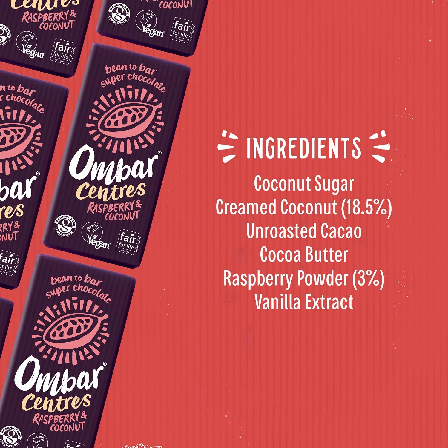 Raspberry & Coconut Centres Chocolate Bar 70g - Ombar - Chocolate Bar - Eco Natural Products