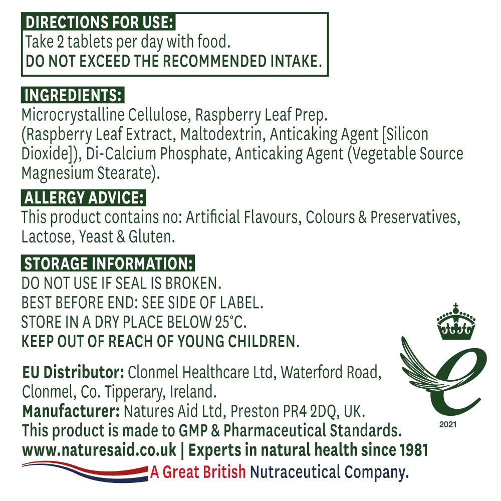 Raspberry Leaf 375mg 60 Tablets - Natures Aid - Vitamins & Supplements - Eco Natural Products