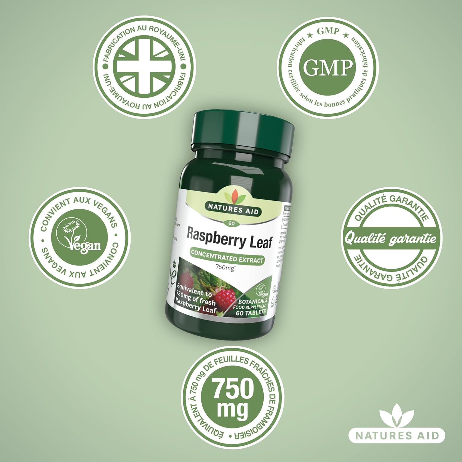 Raspberry Leaf 375mg 60 Tablets - Natures Aid - Vitamins & Supplements - Eco Natural Products