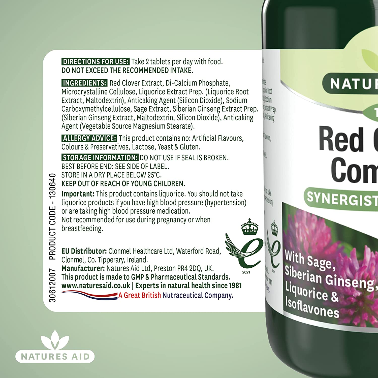 Red Clover Complex Sage Siberian Ginseng & Liquorice 120 Tablets [BLACK FRIDAY] - Eco Natural Products - Natures Aid - Vitamins & Supplements