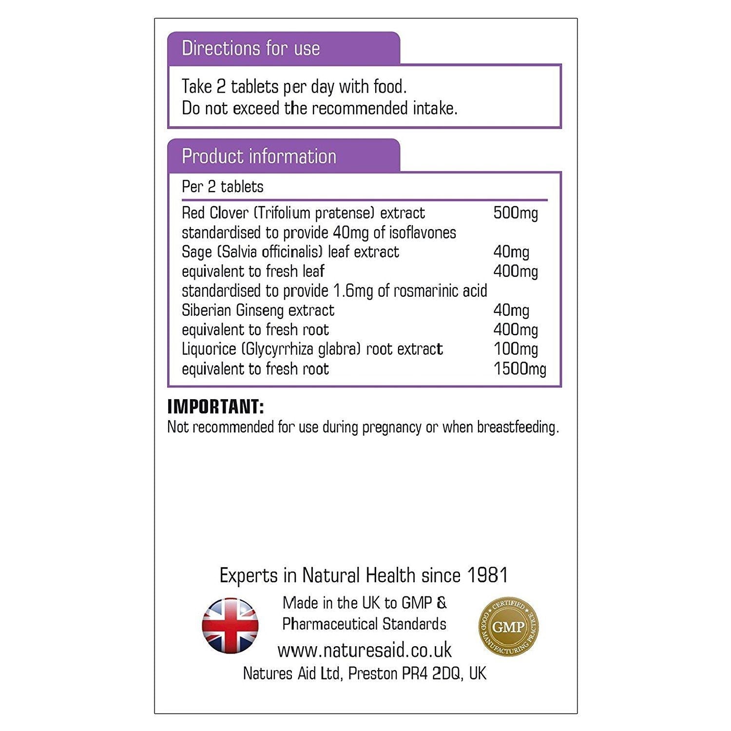 Red Clover Complex Synergistic Formula 60 Tablets - Natures Aid - Food supplements - Natures Aid