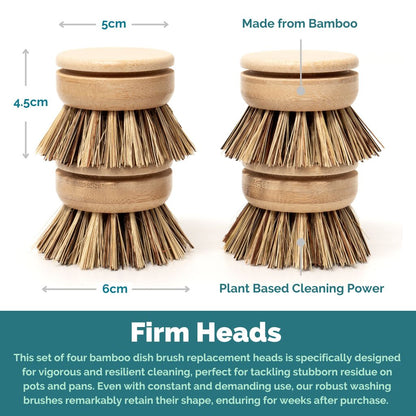 Reusable Bamboo Dish Brush Head (Firm Bristles) - Eco Natural Products - Washing Up Brush - Eco Natural Products