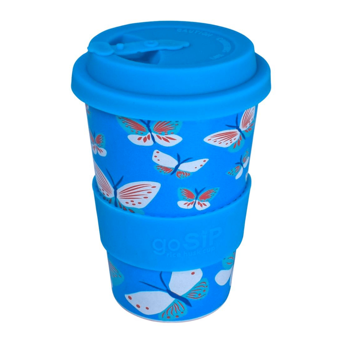 Reusable butterfly travel cup made from rice husk – BPA free, microwave safe, biodegradable and stylish.
