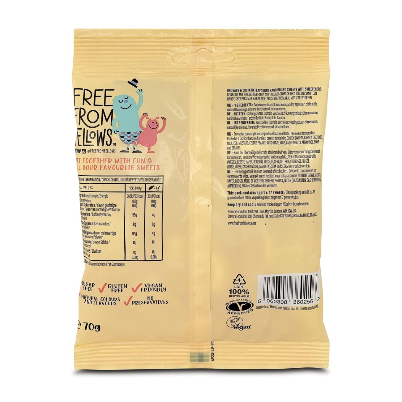 Rhubarb & Custard Sweets 70g - Free from fellows - Sweets - Eco Natural Products