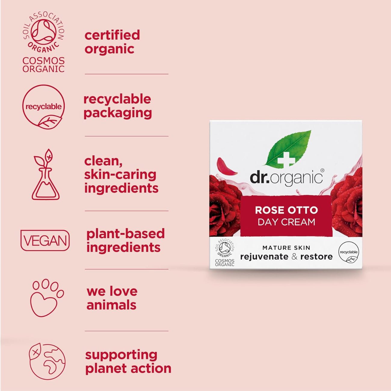 Rose Otto Day Cream 50ml - Dr Organic - Moisturizers - Eco Natural Products
