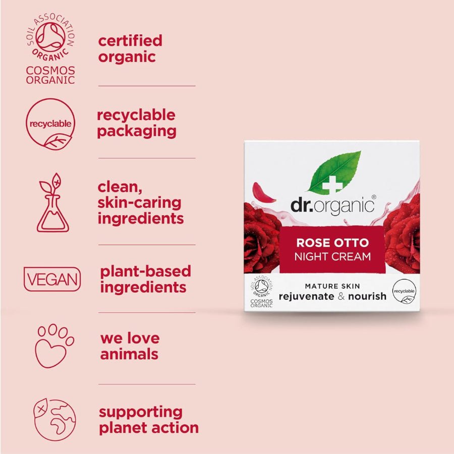 Rose Otto Night Cream 50ml - Dr Organic - Face Moisturizers - Eco Natural Products