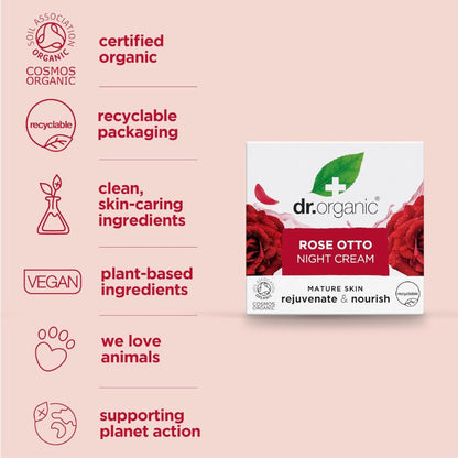 Rose Otto Night Cream 50ml - Dr Organic - Face Moisturizers - Eco Natural Products