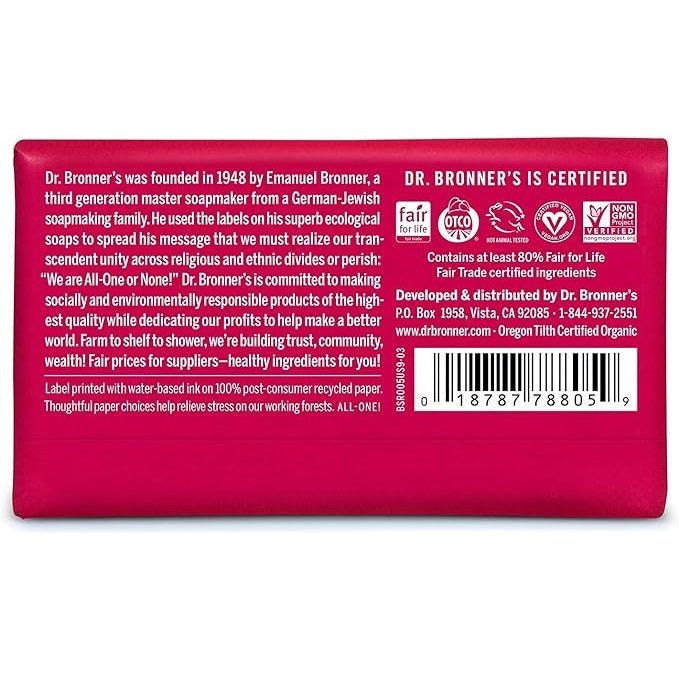 Rose Pure - Castile Bar Soap 140g - Dr. Bronner - Bar Soap - Eco Natural Products