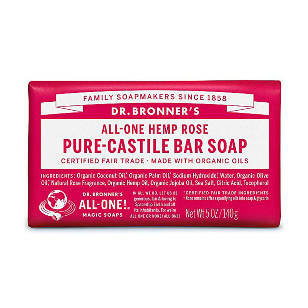 Rose Pure - Castile Bar Soap 140g - Dr. Bronner - Bar Soap - Dr. Bronner