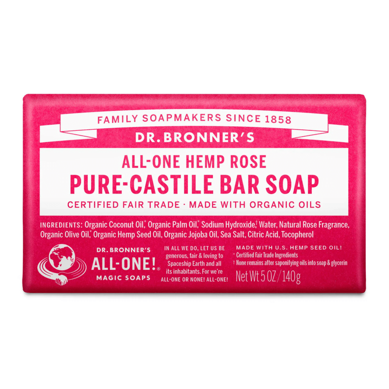 Rose Pure - Castile Bar Soap 140g - Dr. Bronner - Bar Soap - Eco Natural Products