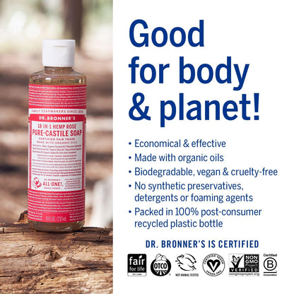 Rose Pure - Castile Liquid Soap 237ml - Dr. Bronner - Liquid Soap - Eco Natural Products
