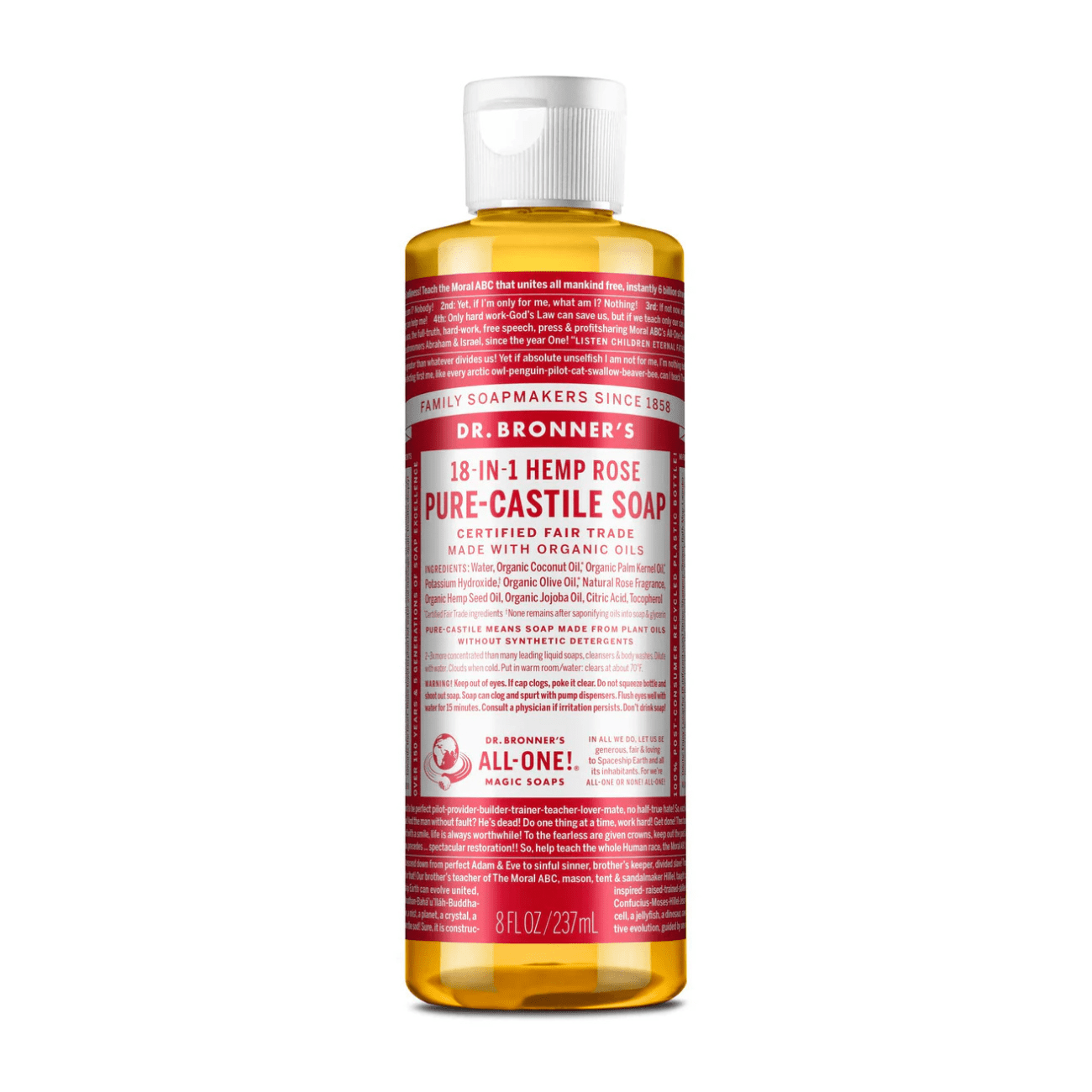 Rose Pure - Castile Liquid Soap 237ml - Eco Natural Products - Dr. Bronner - Liquid Soap