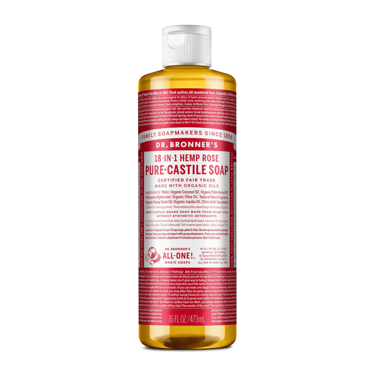 Rose Pure - Castile Liquid Soap 473ml - Eco Natural Products - Dr. Bronner - Liquid Soap