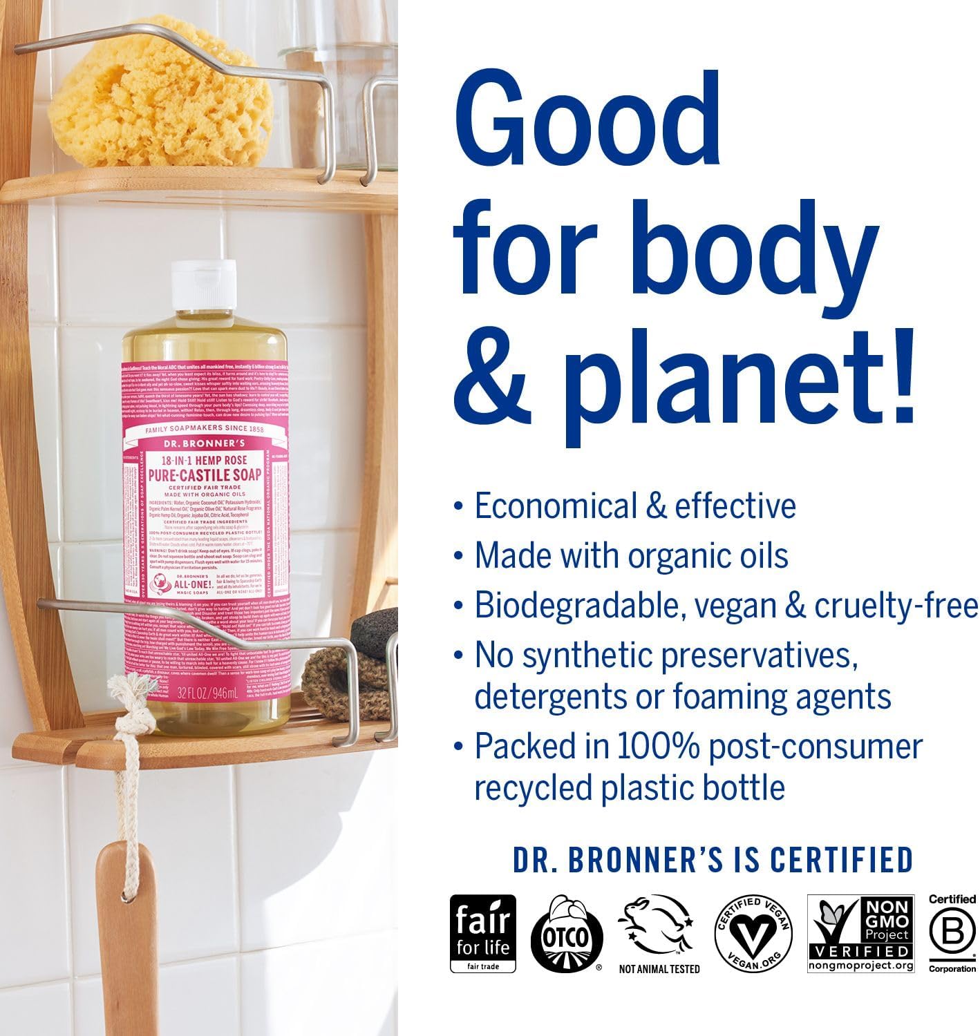 Rose Pure - Castile Liquid Soap 946ml - Dr. Bronner - Liquid Soap - Eco Natural Products