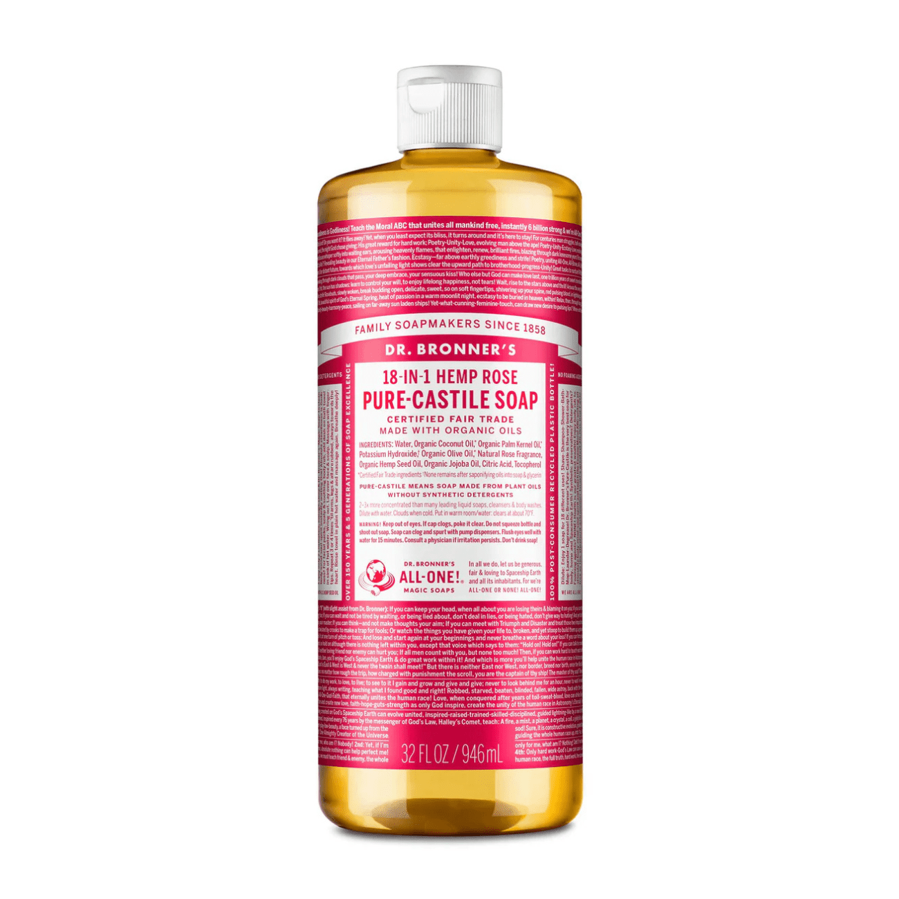 Rose Pure - Castile Liquid Soap 946ml - Eco Natural Products - Dr. Bronner - Liquid Soap