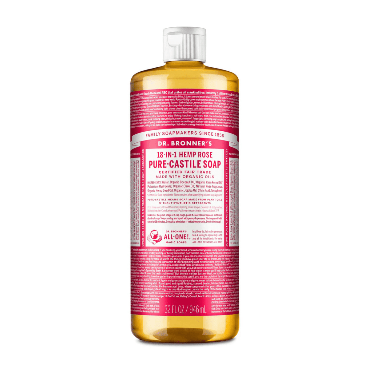 Rose Pure - Castile Liquid Soap 946ml - Dr. Bronner - Liquid Soap - Eco Natural Products