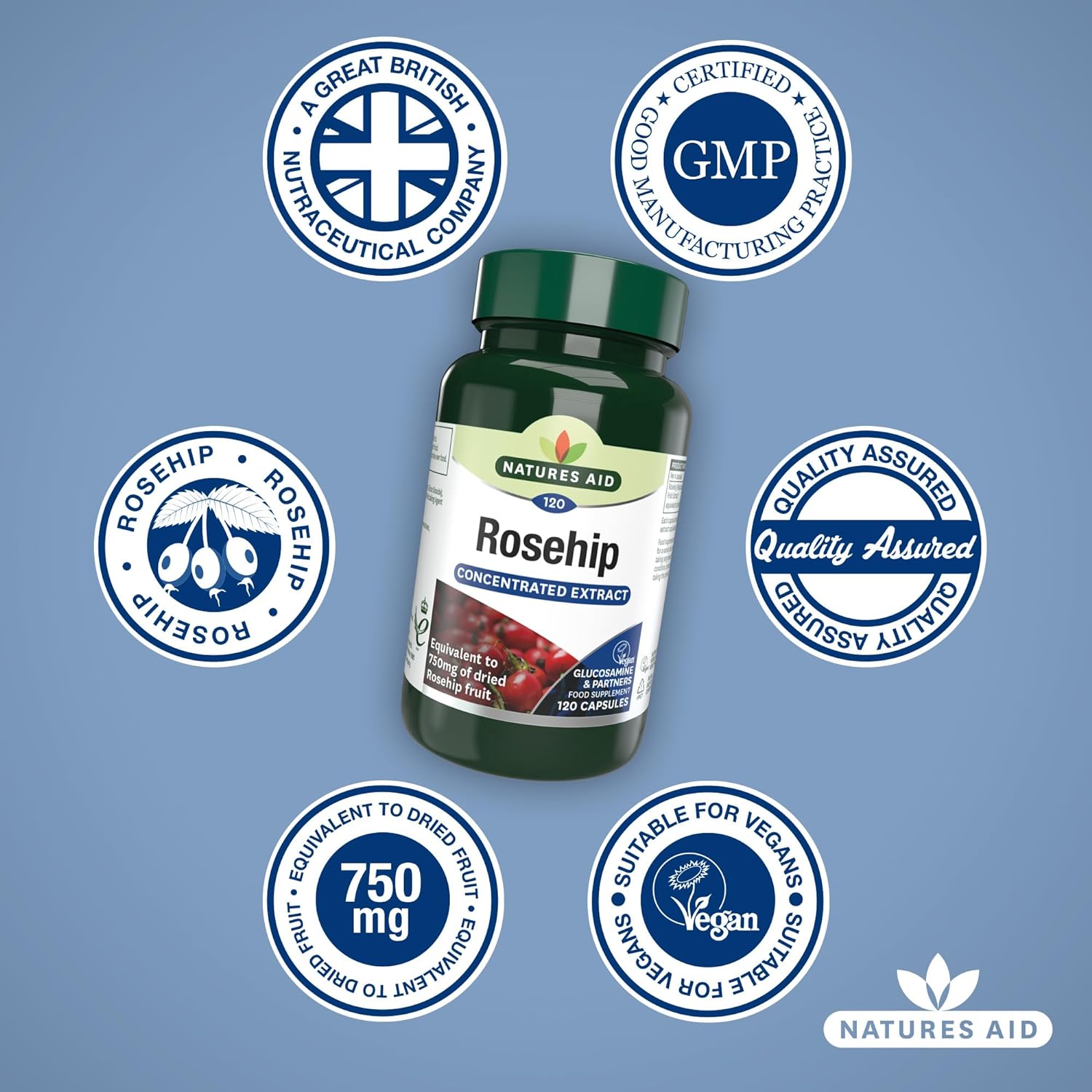 Rosehip 750mg 120 Vcaps [BLACK FRIDAY] - Eco Natural Products - Natures Aid - Vitamins & Supplements