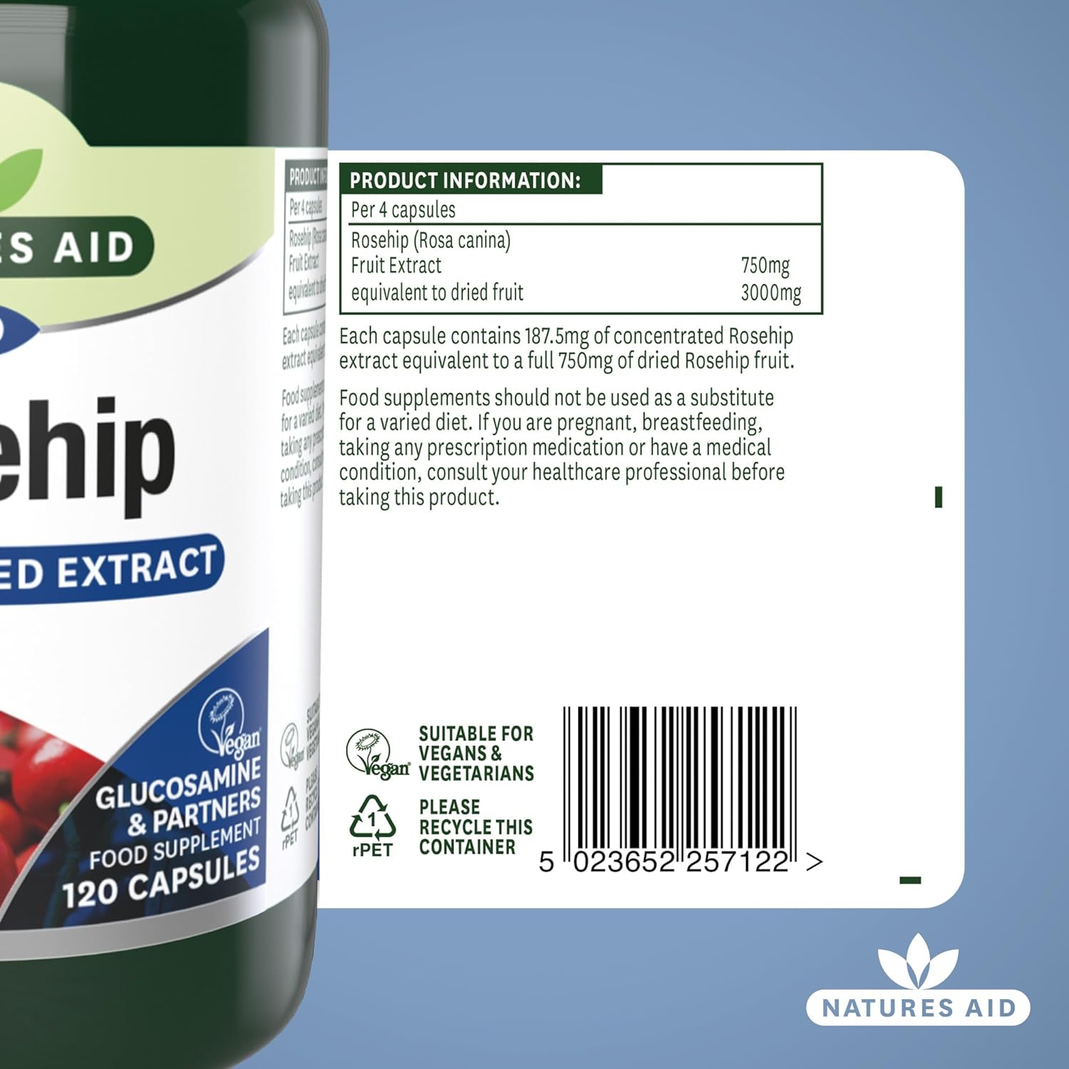 Rosehip 750mg 120 Vcaps - Natures Aid - Vitamins & Supplements - Eco Natural Products