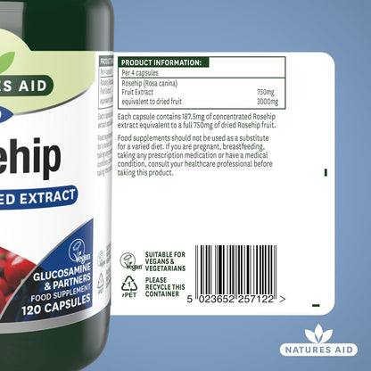 Rosehip 750mg 120 Vcaps - Natures Aid - Vitamins & Supplements - Eco Natural Products