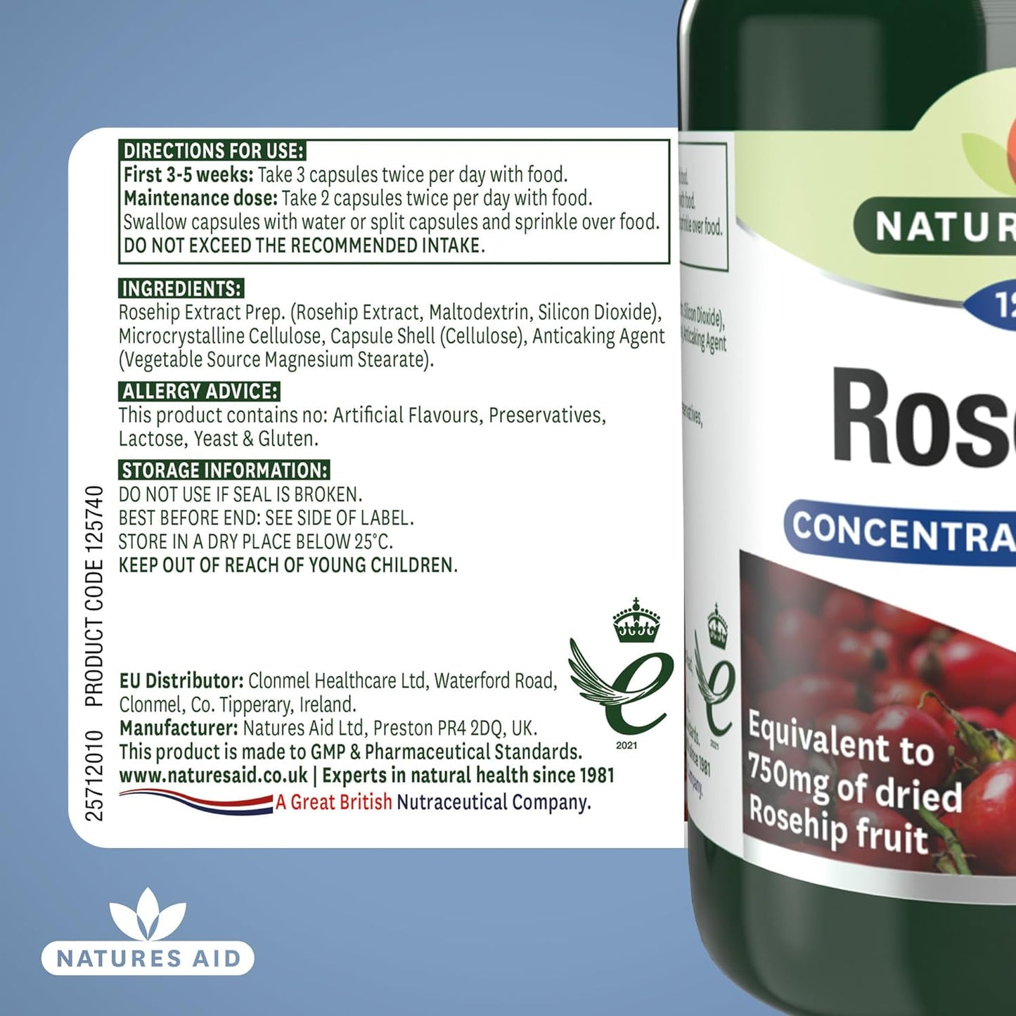 Rosehip 750mg 120 Vcaps - Natures Aid - Vitamins & Supplements - Eco Natural Products