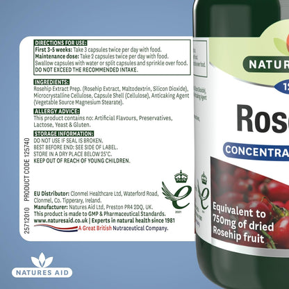 Rosehip 750mg 120 Vcaps - Natures Aid - Vitamins & Supplements - Eco Natural Products