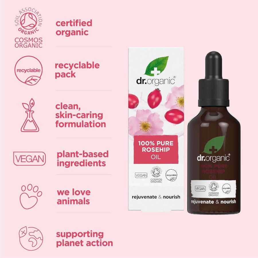 Rosehip Pure Oil 50ml - Dr Organic - Body Oil - Eco Natural Products