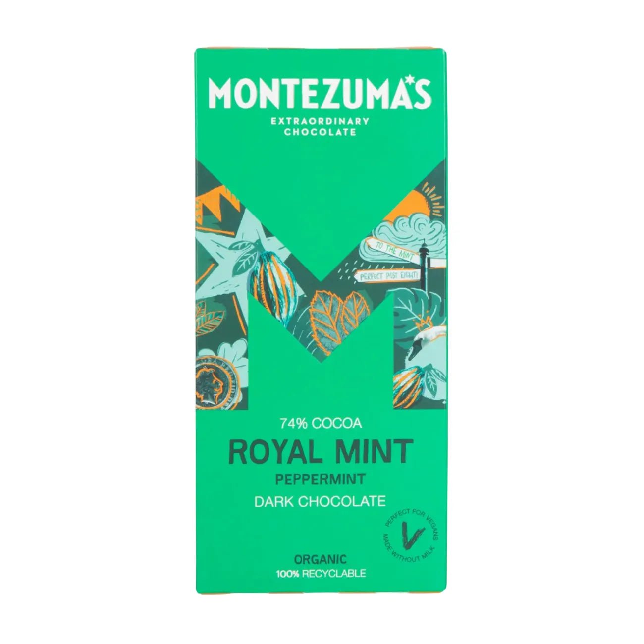 Royal Mint Peppermint Dark Chocolate 74% Cocoa Organic 90g - Montezumas Chocolate - Chocolate Bar - Montezumas Chocolate