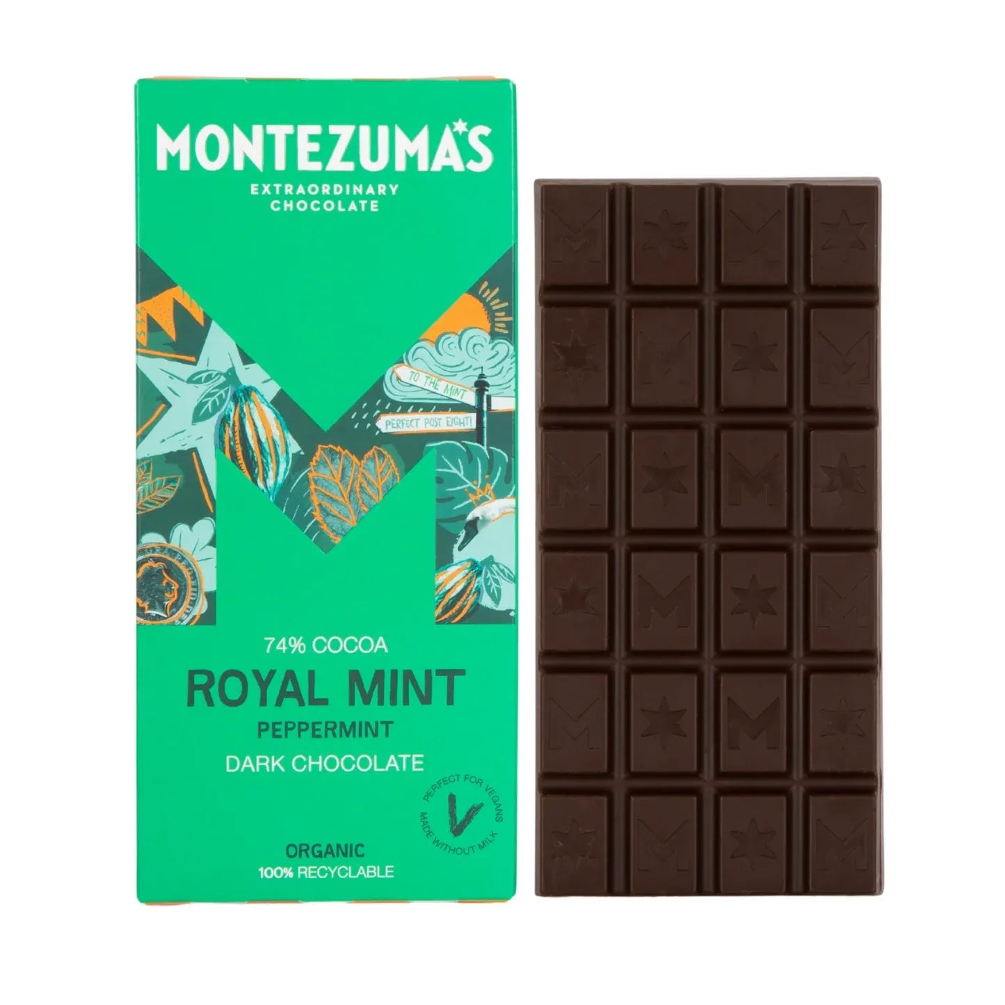 Royal Mint Peppermint Dark Chocolate 74% Cocoa Organic 90g - Montezumas Chocolate - Chocolate Bar - Montezumas Chocolate