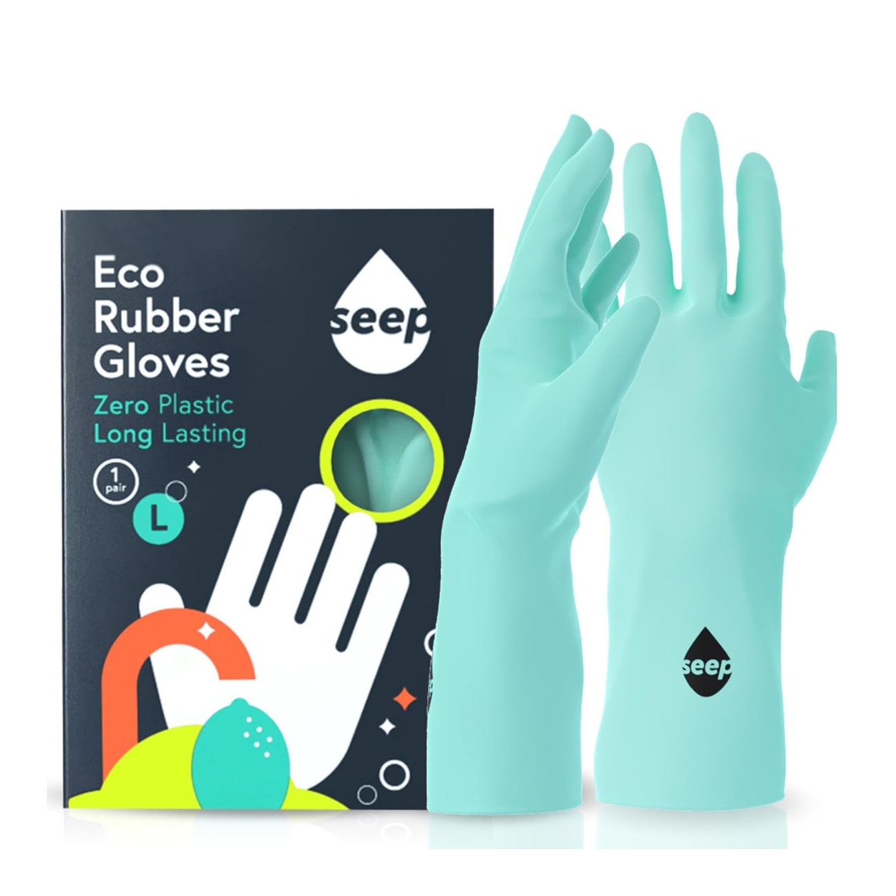 Rubber Gloves Turquoise Large 1 Pair - Seep - Cleansing glove - Eco Natural Products