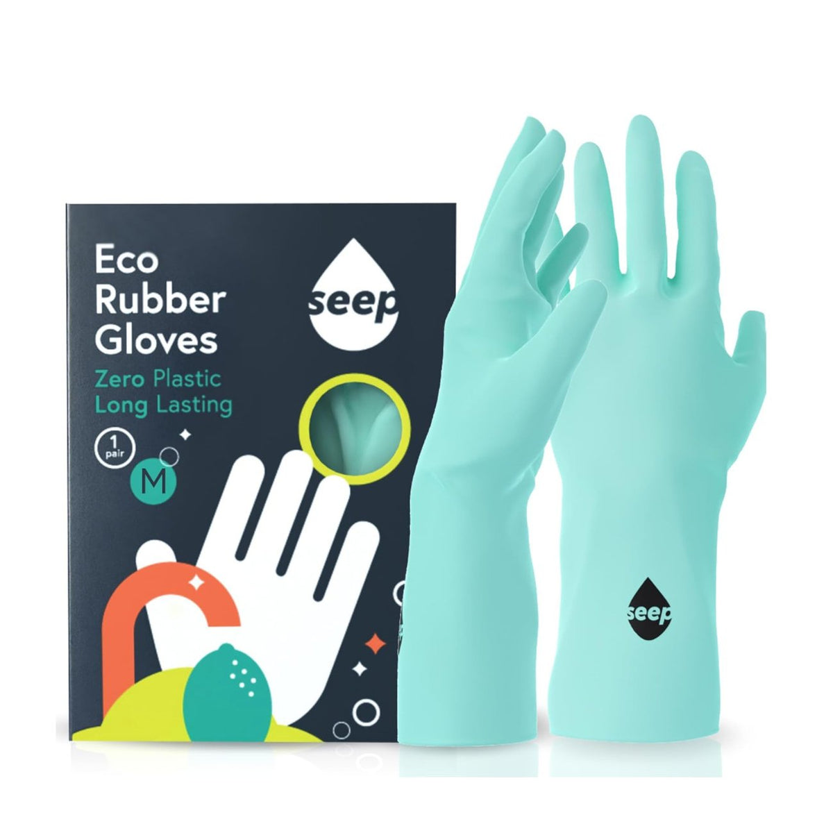 Rubber Gloves Turquoise Medium 1 Pair - Seep - Cleansing glove - Eco Natural Products