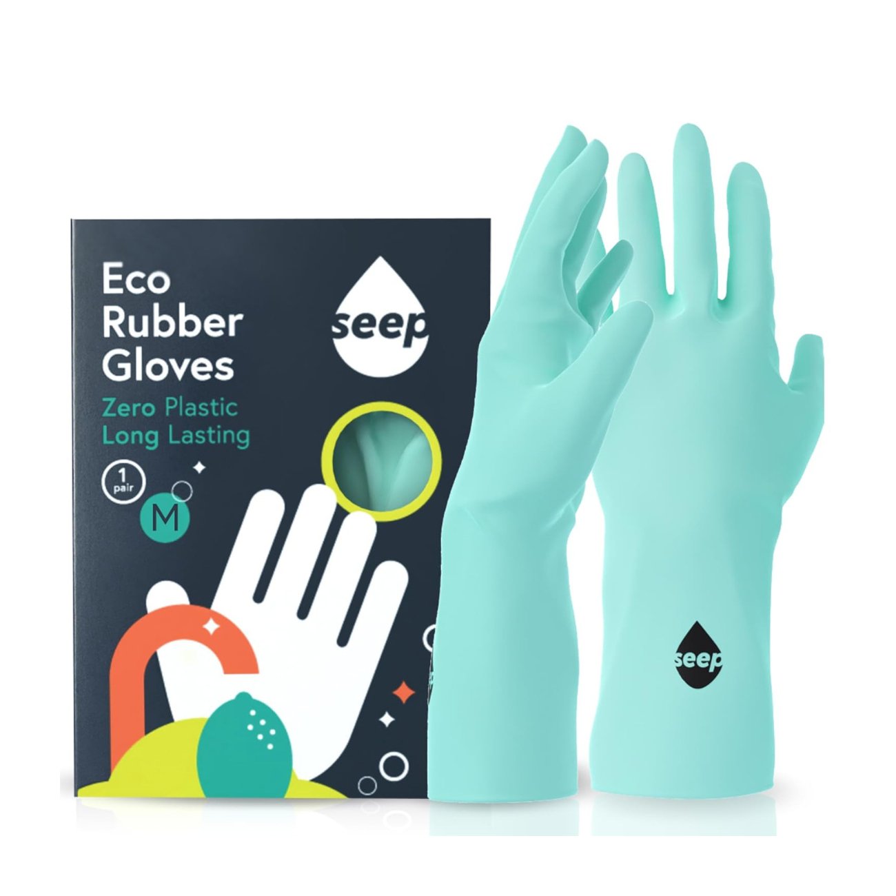 Rubber Gloves Turquoise Medium 1 Pair - Seep - Cleansing glove - Eco Natural Products