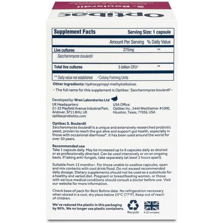 Saccharomyces Boulardii 40 Capsules - OptiBac Probiotics - Vitamins & Supplements - Eco Natural Products
