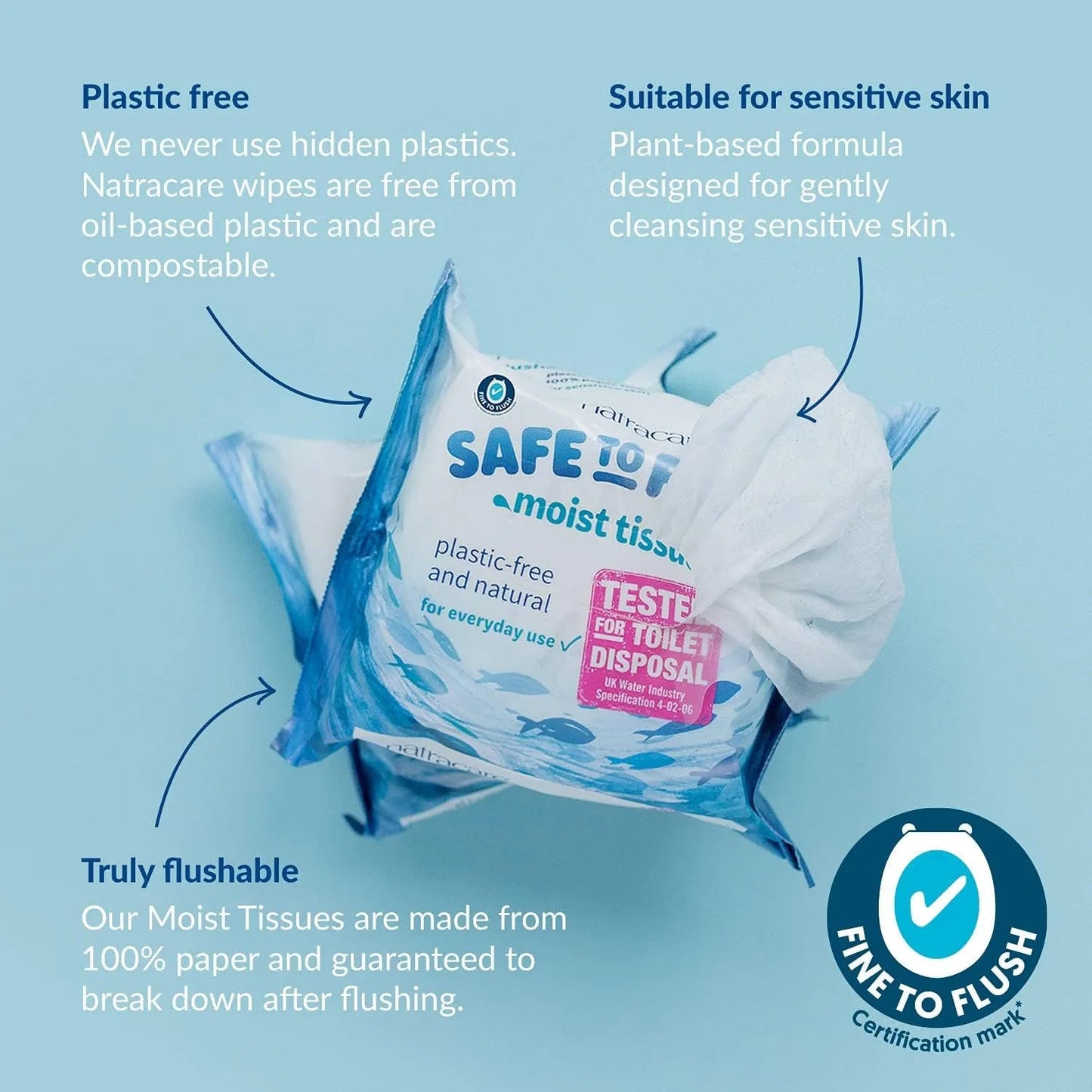 Safe to Flush Moist Tissues 30's - Natracare - Wipes - Natracare