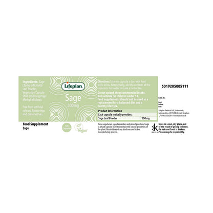 Sage 300mg 120 Capsules - Lifeplan - Botanical & Food Supplements - Eco Natural Products