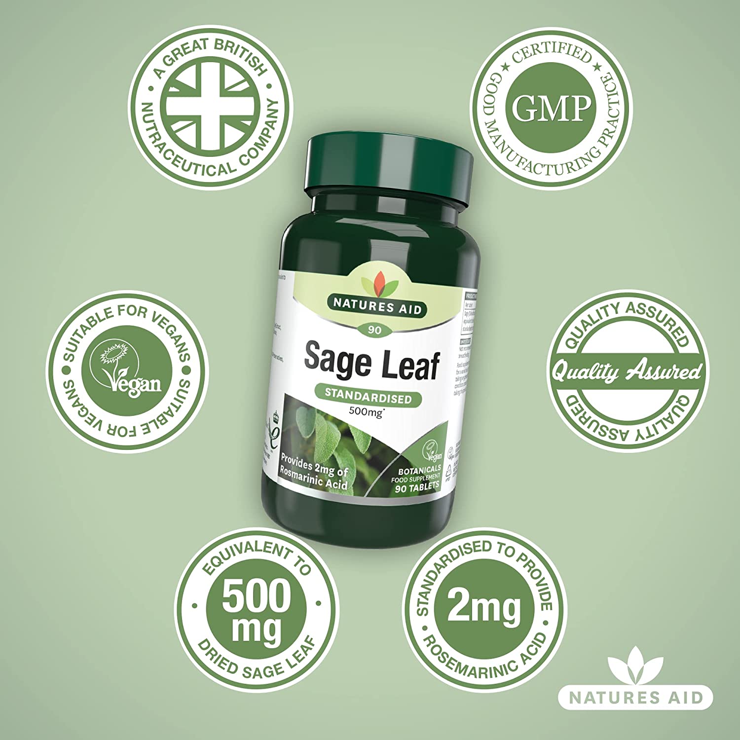 Sage Leaf 50mg 90 Tablets - Natures Aid - Vitamins & Supplements - Eco Natural Products