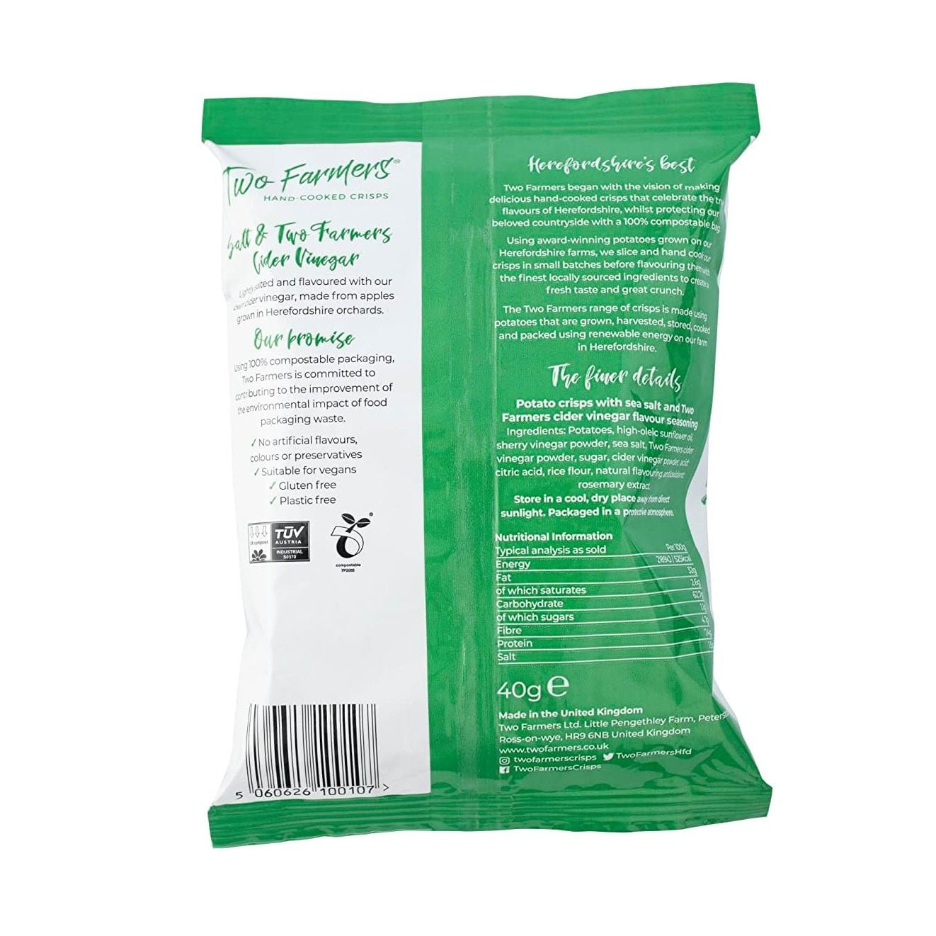 Salt & Cider Vinegar Crisps Compostable Packaging 40g [BLACK FRIDAY] - Eco Natural Products - Two Farmers - Potatoe Crisps