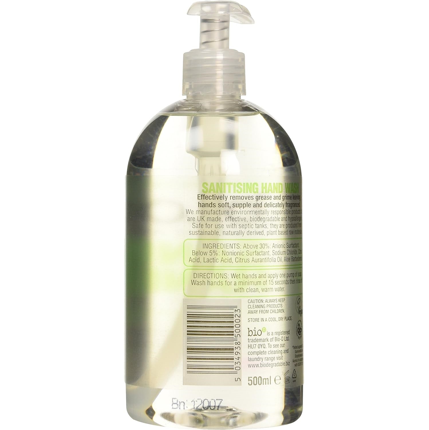 Sanitising Lime and Aloe Hand Wash 500ml - Bio - D - Hand Wash - Eco Natural Products