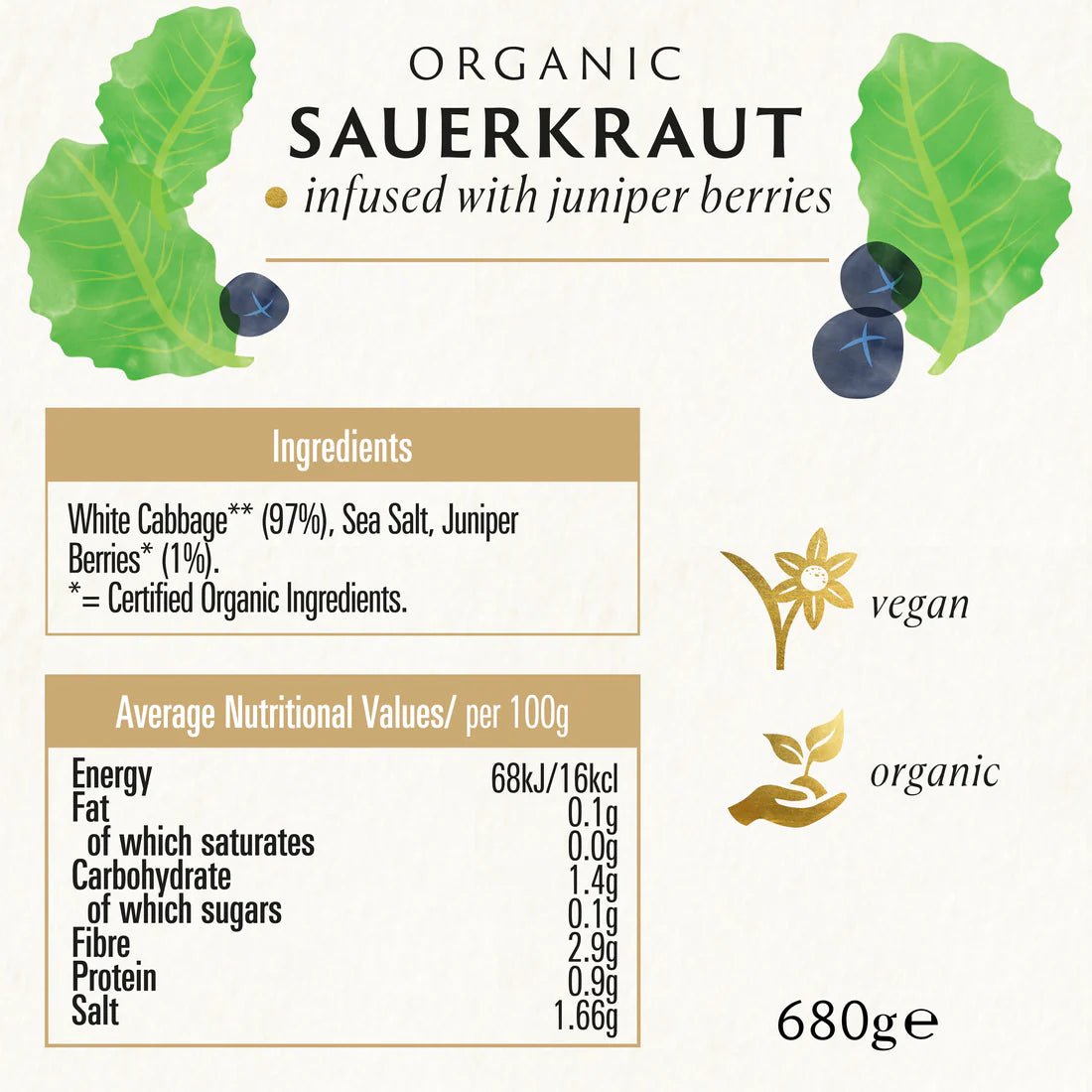Sauerkraut Infused Juniper Berries 680g - Biona - Preserved Vegetables - Eco Natural Products